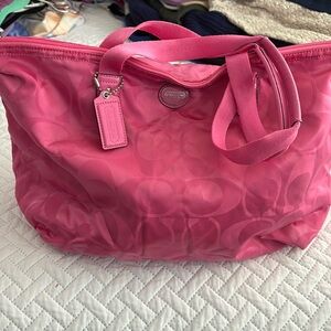 Coach Raspberry Pink Weekender Duffle Canvas Bag EUC